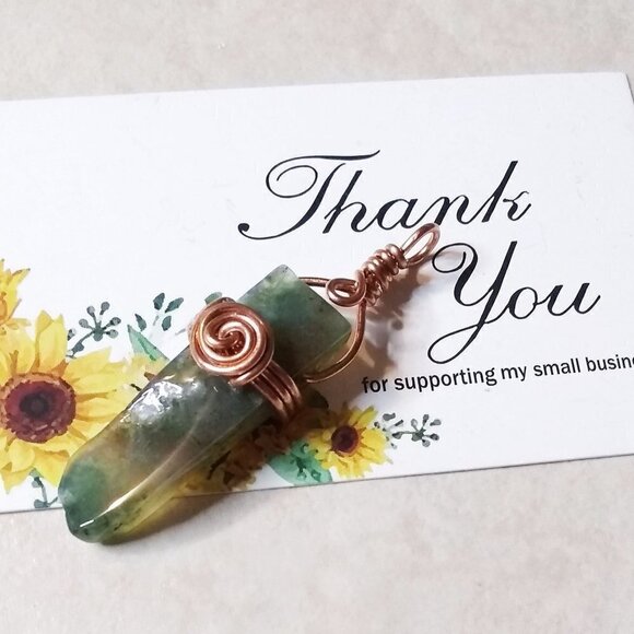 🍂🍁🍃 3/$25! Green Natural Agate Bar Pendant. Minimalist Copper Wire Wrap Bail - Picture 1 of 8